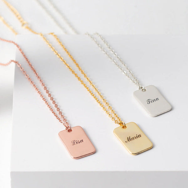 Custom Pet Memorial Square Plaque Necklace - Personalized Name/Date Tag
