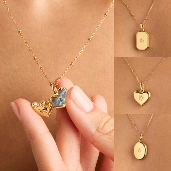 Personalized Pet Memorial Photo Locket Necklace – Pet Memorial Pendant with Zircon Center Stone