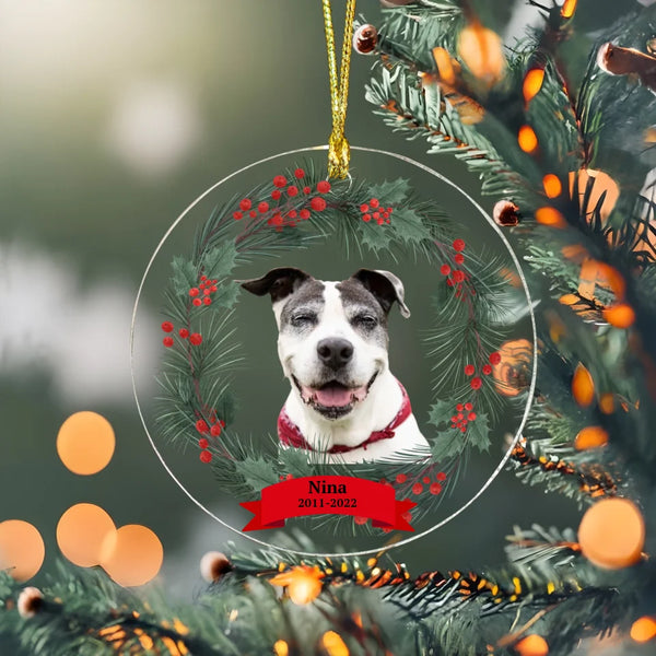 Custom Photo In Loving Memory - Christmas, Memorial Gift For Family, Pet Lovers - Personalized Dog & Cat Circle Acrylic Ornament