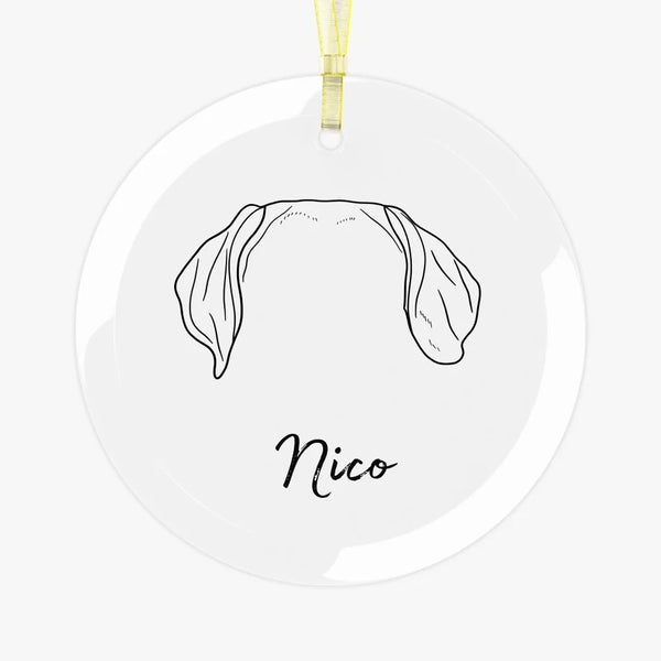 Personalized Dog Ear Memorial Glass Ornament - Custom Dog Ear Christmas Ornament, Unique Memorial Gift for Dog Lovers