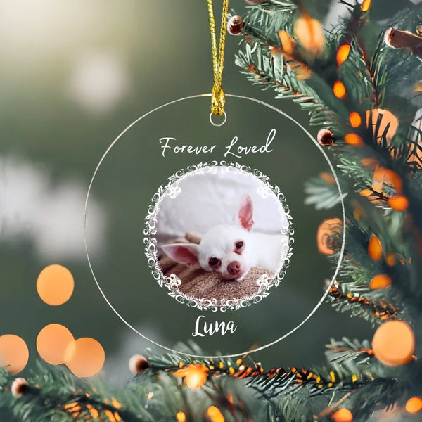 Personalized Pet Memorial Ornament - Acrylic Circle ‘Forever Loved’ Keepsake with Custom Photo & Name, Christmas Ready