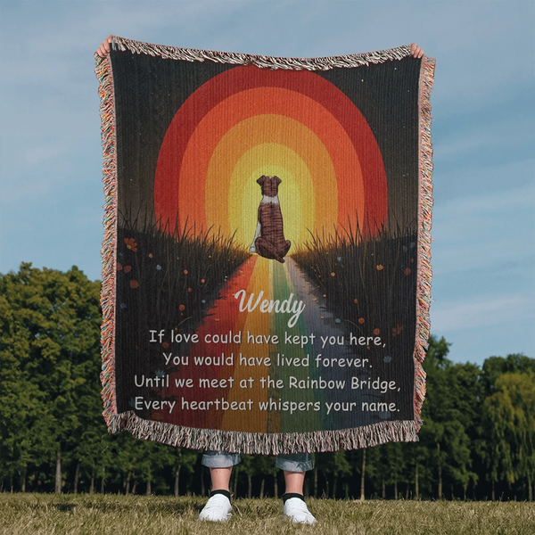 Rainbow Bridge Pet Memorial Woven Blanket | Custom Remembrance Gift