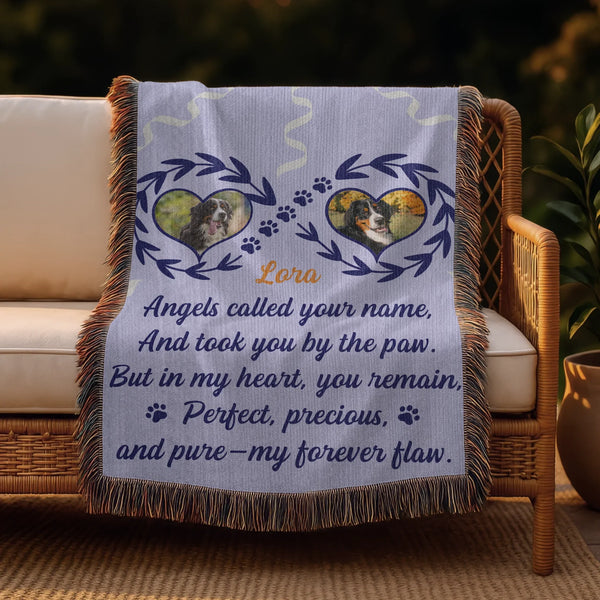Personalized Pet Memorial Blanket with 2 Photos - Woven Forever Flaw Quote