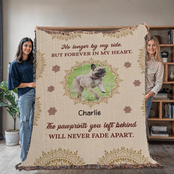 Personalized Dog Memorial Blanket - Woven Photo Throw with Name & Quote