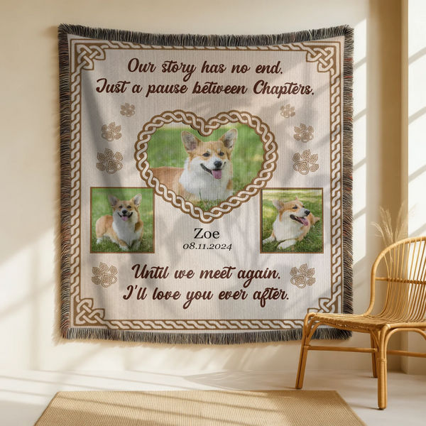 Personalized Pet Memorial Blanket - “Until We Meet Again” Celtic Heart Woven Throw