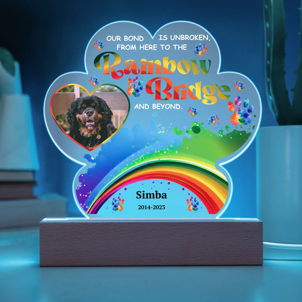 Our Bond is Unbroken Acrylic Paw Lamp - Personalized Pet Memorial Light