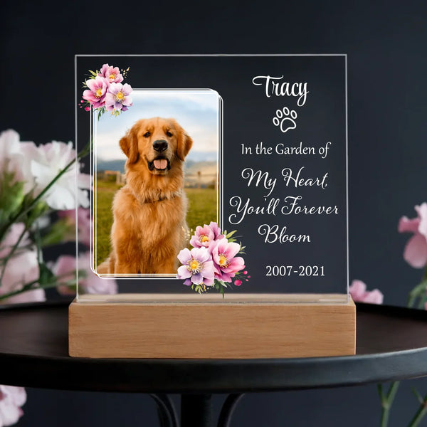 In the Garden of My Heart - Acrylic Square - Personalized Pet Memorial with LED Light