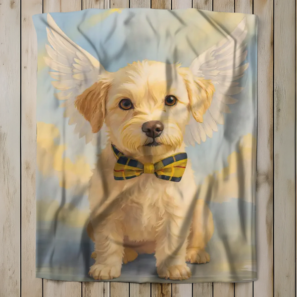Personalized Pet Memorial Blanket with Angel Wings - Instant Watercolor Portrait from Photo | Custom Sympathy Gift for Dog, Cat & Animal Lovers
