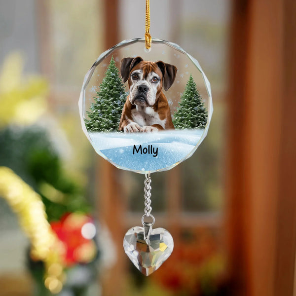 Personalized Glass Pet Ornament With Crystal Charm – Custom Memorial Keepsake