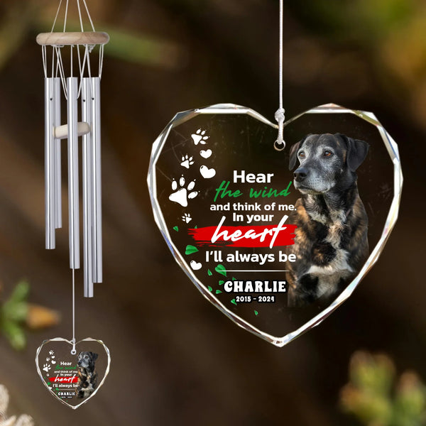 Personalized Wind Chime with Glass Ornament – Circle or Heart Pet Memorial Gift