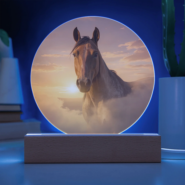 Horizon Glow Horse Portrait LED Acrylic Circle Plaque - Personalized Memorial Light