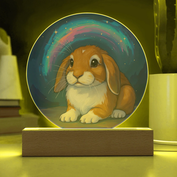 Starlit Brush Bunny Pet Portrait LED Acrylic Circle Plaque – Personalized Memorial Light