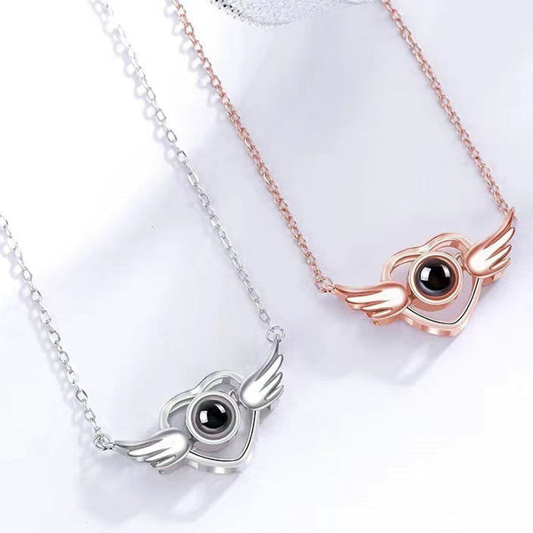 Heart with Wings Projection Necklace – Upload Your Photo - Pet Memorial Jewelry
