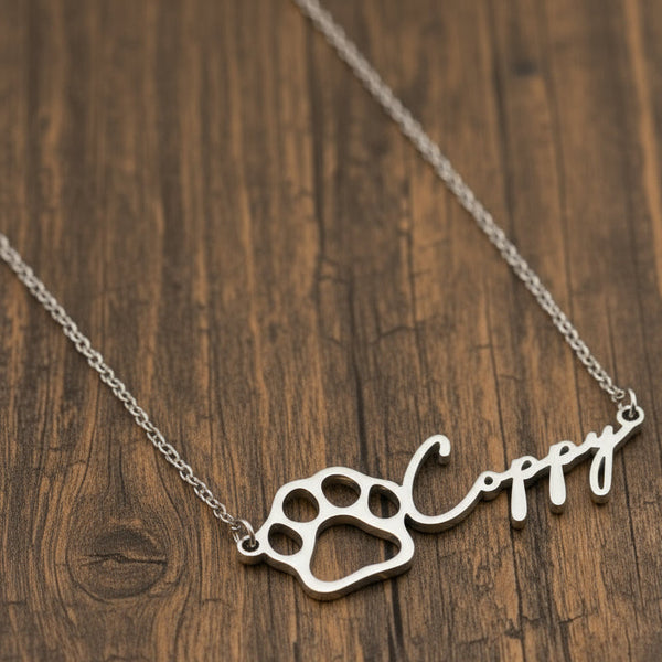 Custom Paw Name Necklace - Stainless Steel Pet Memorial Pendant