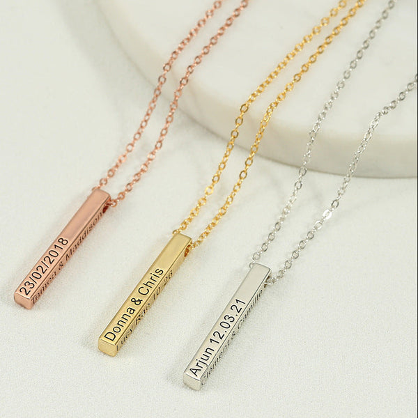 Custom Memorial Bar Necklace – Engraved Vertical Pendant for Pet Name & Date| Gift Box Included