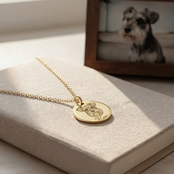 Personalized Dog Portrait Necklace - Custom Line Art Coin Pendant (Gold/Silver/Rose) | Pet Memorial Gift